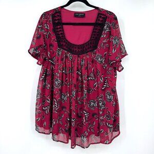 Lane Bryant Boho Chiffon Blouse Womens Plus Size 10/12 Square Neck Short Sleeves